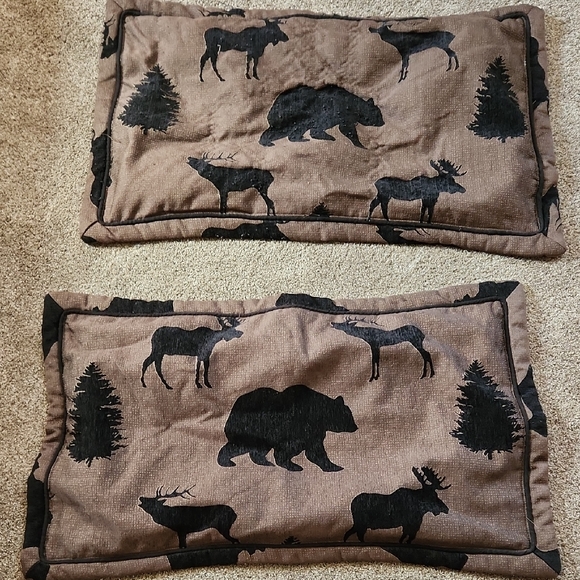 Croscill King Brown And Black Pillow Cover Cabin Moose Bear Pine Trees - Picture 1 of 8